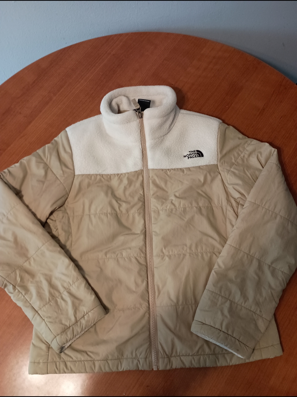 The North Face Womens Sweater Medium Light Brown Cream Full Zip Puffer